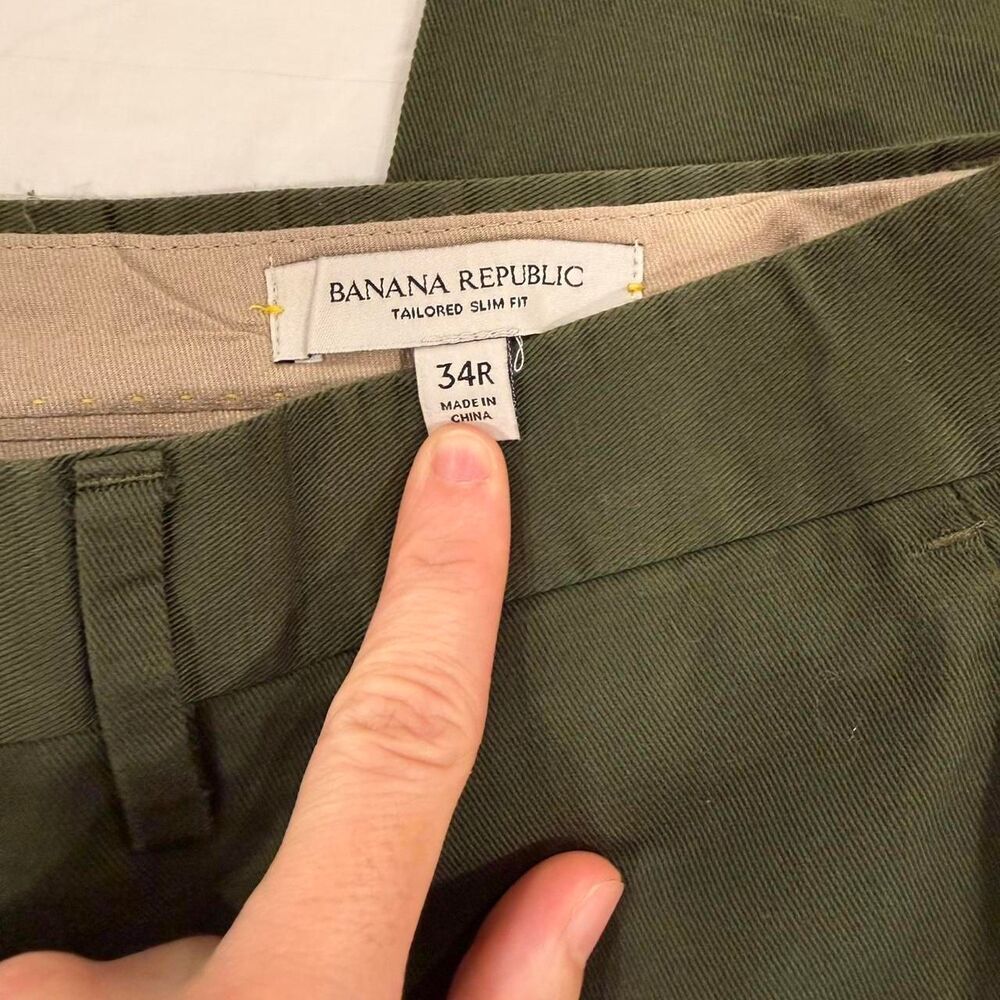 Banana Republic Men's Olive Green Tailored Slim Fit Trousers, Size 34R - Picture 3 of 7